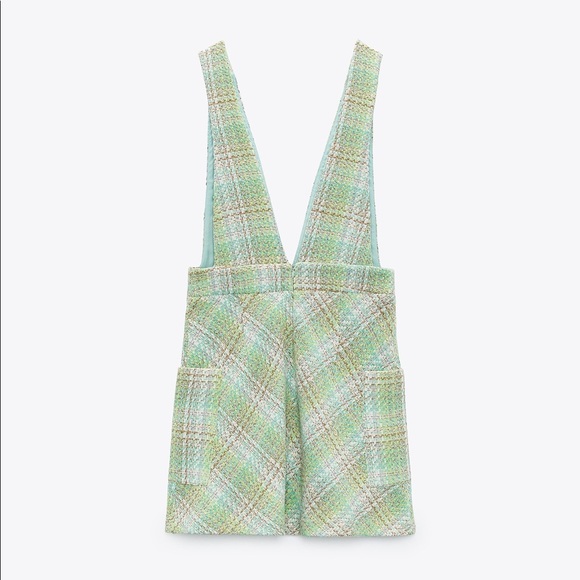 New Zara Textured Mini Dress XS Green White Overalls - Picture 5 of 9